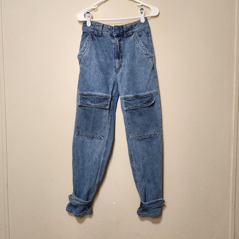 BDG Urban Outfitters Baggy Cargo Jeans Y2K Tapered Medium Wash Size 27
